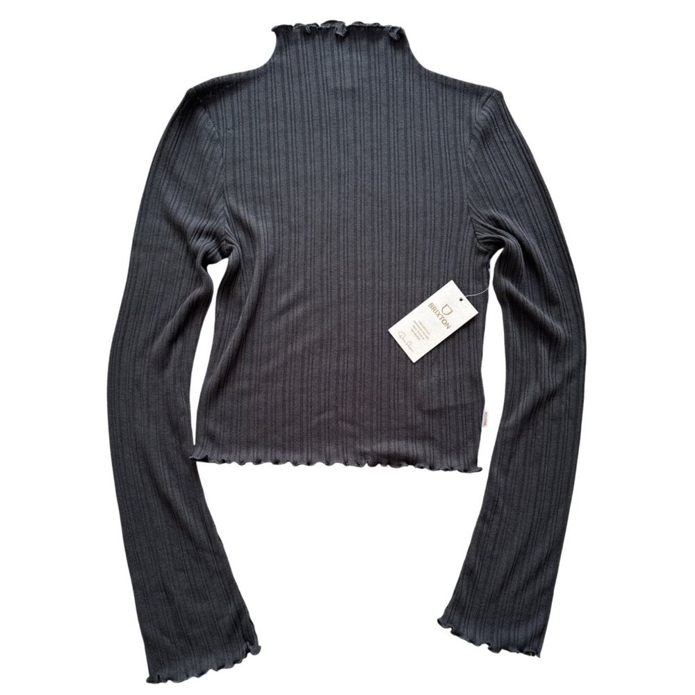 Brixton Women's Ribbed Long Sleeve Rib Funnel Neck Top In Washed Black Size S
